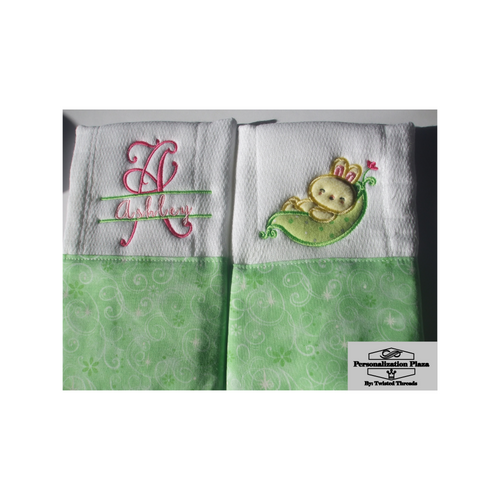 Monogrammed Pea Pod Woodland Animal Burping Cloth Set - Personalization Plaza